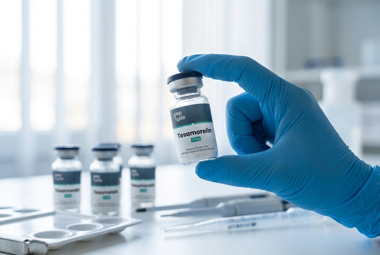 Peptyde research vials inspected in the lab